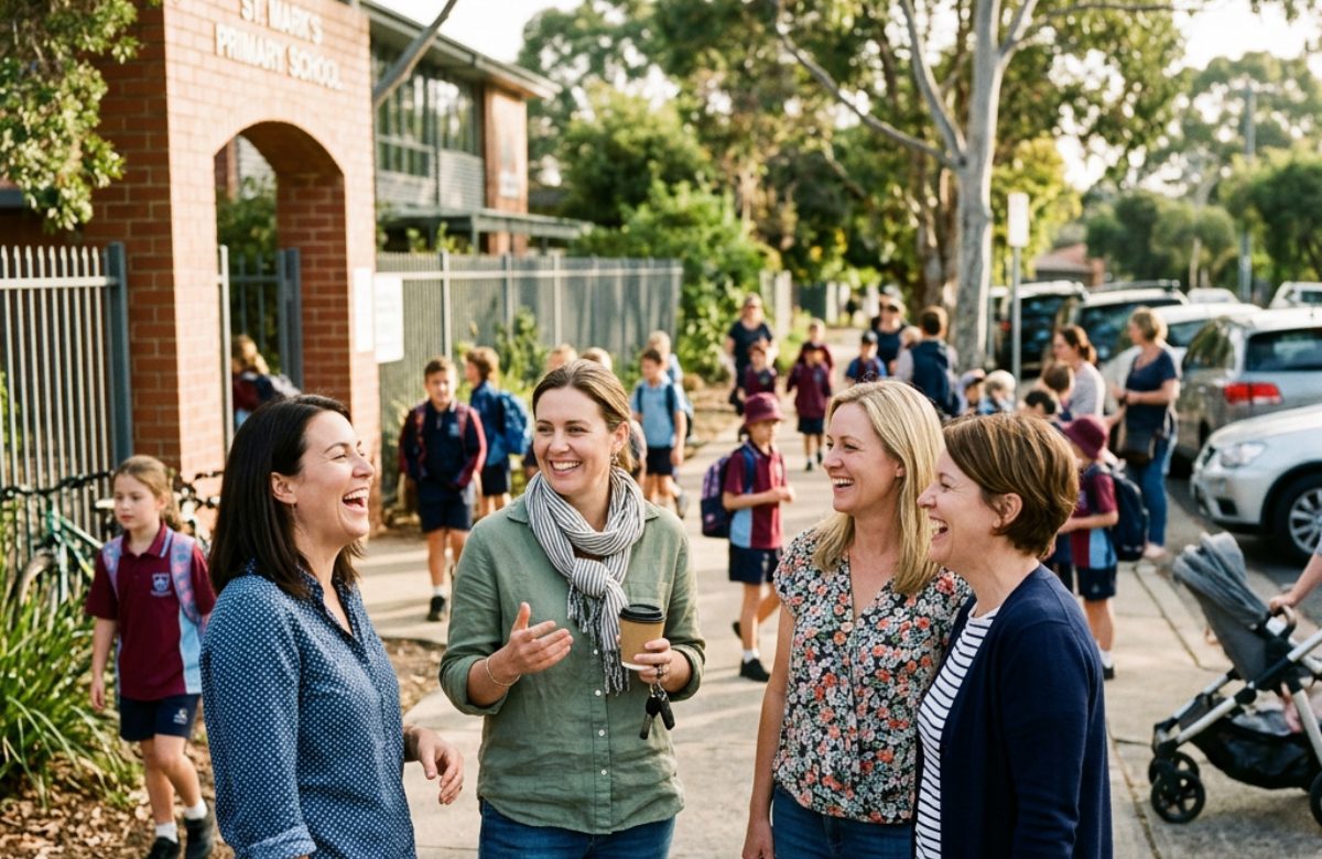 Mums chatting at the school gate